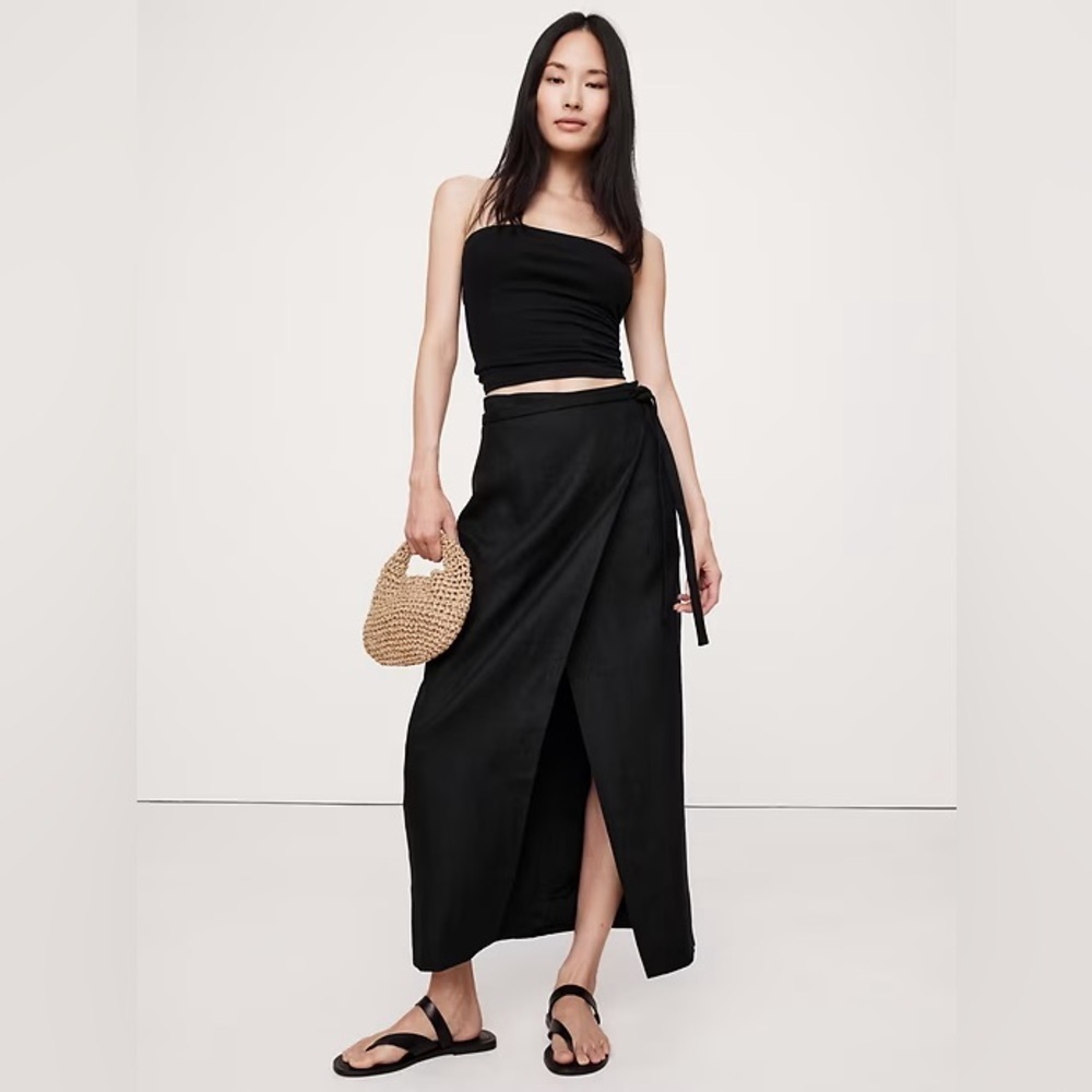 NWT! Banana Republic Black Linen Wrap Maxi Skirt 772096 🌅2️⃣